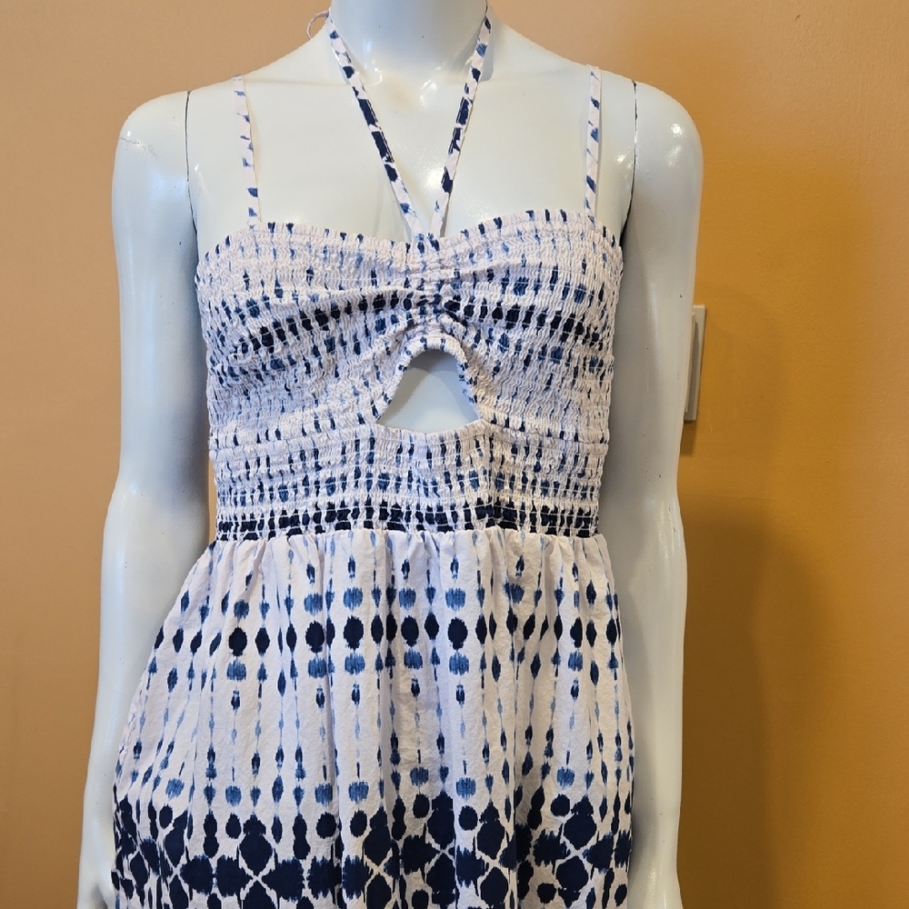 Blue and White Halter Maxi Dress